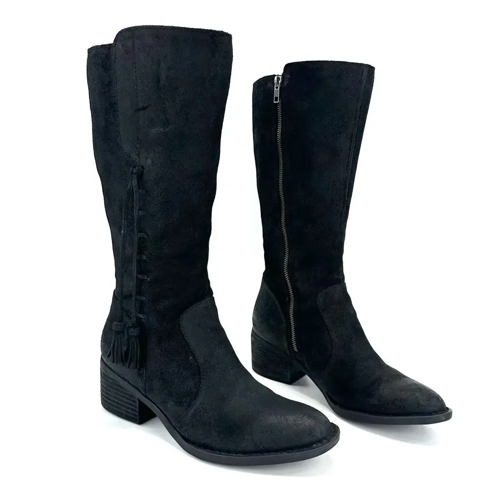 Born Women Mid-Calf Riding/Western Boot Size 9M Black Leather Knee-High Bootie